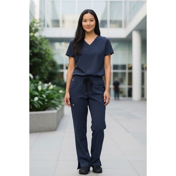 FIGS Livingston Navy Scrub Pants Straight Leg Drawstring Cargo Women’s Size XS - Picture 1 of 5